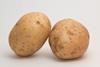 A close-up photograph of two potatoes against a neutral background
