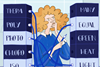 Illustration of female student with cable in her hand, blocks of Greek/Latin root words on her right, blocks of English science related words on here left; the cables link the Greek/Latin origins to the English words
