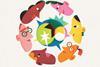A cartoon of a circle of faces speaking