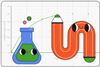 A cartoon conical flask watches with a smile as a smiling cartoon pencil draws a graph on graph paper