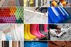 A collage of different items made of PVC including pipes, windows, boots and cloth