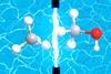 Molecules of methane and methanol with a plasma burst on a water background