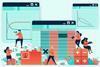A cartoon of tiny people creating graphs in a spreadsheet