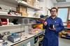 David Robinson in his preparation room with lab supplies