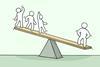 A illustration on a scales where one person is outweighing a group on the other side
