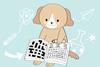 A cartoon dog doing a crossword