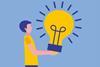 Illustration of person holding a giant bright lightbulb 