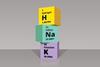 An image showing three stacked cubes which correspond to periodic table elements (hydrogen, sodium and potassium)