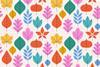 Illustration with a repeating pattern of brightly coloured leaves in a range of shapes and sizes