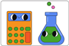 A cartoon conical flask meets a cartoon calculator