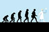 Illustration showing the evolution of man into a scientist