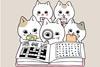 A cartoon of cute cats gathered around a puzzle book