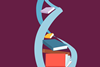 A graphic image showing a DNA spiral around a pile of books to symbolise a foundation in science (chemistry) learning
