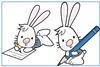 A cartoon of two rabbits writing