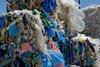 A photo of baled waste plastic bags for recycling