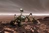 Curiosity rover exploring the arid Martian landscape