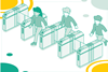 Children passing through four entrance barriers