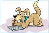A cartoon of a dog doing a crossword