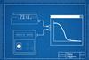 In the style of a technical drawing, a set of digital scales and a colorimeter feed results into a graph