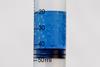 A test tube of boiling water at room temperature, with blue food dye for clarity