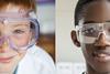 High school students wearing safety goggles and safety glasses