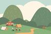 Illustration of summer mountain camping and school’s out holidays
