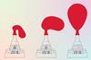 A series of diagrams showing how a balloon traps gas from a chemical reaction and the weight of the reactants is the same as the weight of the products