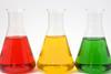 Beakers with red, yellow and green liquid