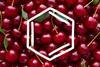 White benzene ring on background of red cherries