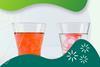 Two glasses showing a coloured liquid diffusing into a clear liquid at different stages