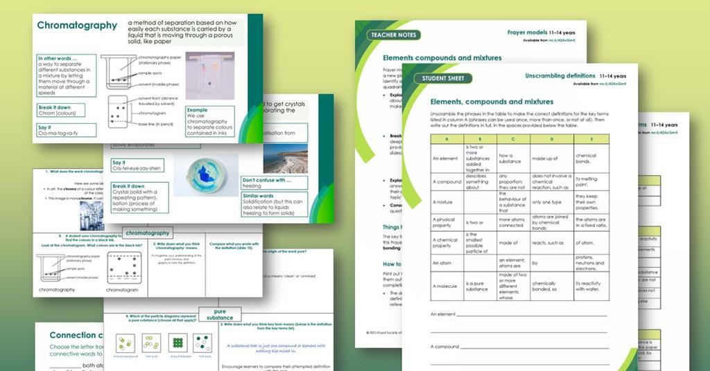 Elements, compounds and mixtures | Key terms glossary and support | 11 ...