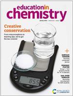 A preview of the EiC January 2025 issue cover, with a mass balance showing 85.5g for a beaker of water and a watchglass of salt.