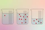 A diagram of three beakers showing different and the same concentrations