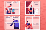 People in four windows which say Explore, Break down, Explain, Consolidate