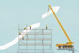 A cartoon of construction workers on some scaffolding building a graph