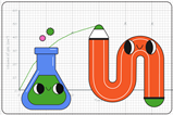 A cartoon conical flask watches with a smile as a smiling cartoon pencil draws a graph on graph paper
