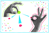 An illustration of two hands miming the structure of Ammonia