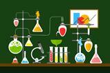 Cartoon chemistry lab green background