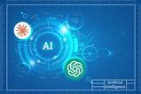 A digital illustration of interconnected AI apps as a blueprint