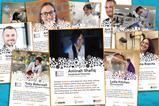 STEM person of the week cards spread out showing photos of real scientists, a short description of their job and their personal attributes that help them in that role