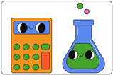 A cartoon conical flask meets a cartoon calculator