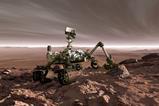 Curiosity rover exploring the arid Martian landscape