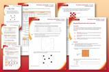 Graduated orange to red background with example of student sheet and teacher notes and answers