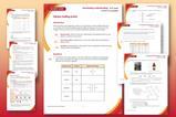 Graduated orange to red background with examples of student sheet and teacher notes