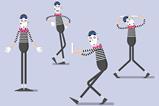 A cartoon showing a mime artist miming four different actions