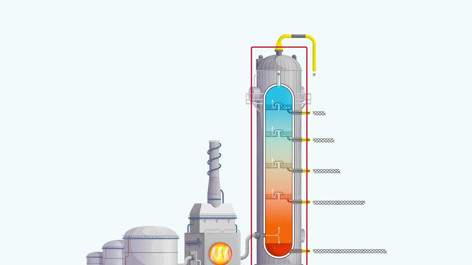 Fractional distillation--gases-rise-up-the-column