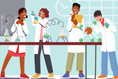 Cartoon of students in a lab