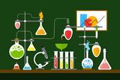Cartoon chemistry lab green background