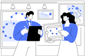 A cartoon of a teacher showing a researcher a chemistry drawing