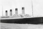 Black and white photo of the Titanic